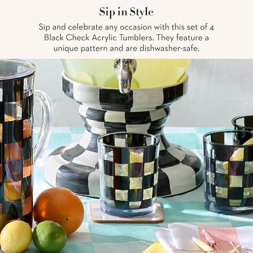 MACKENZIE-CHILDS Set of 4 Acrylic Tumblers, Open Tumbler Cups, Acrylic Cups, 14 Ounces, Black Check thumbnail 4
