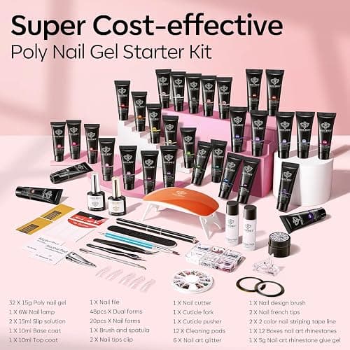 Modelones 133pcs Poly Extension Gel Nail Kit, 32 Colors All Seasons Poly Gel kit with Nail Lamp Slip Solution Builder Thickening Manicure Tools for Starter Salon DIY thumbnail 9