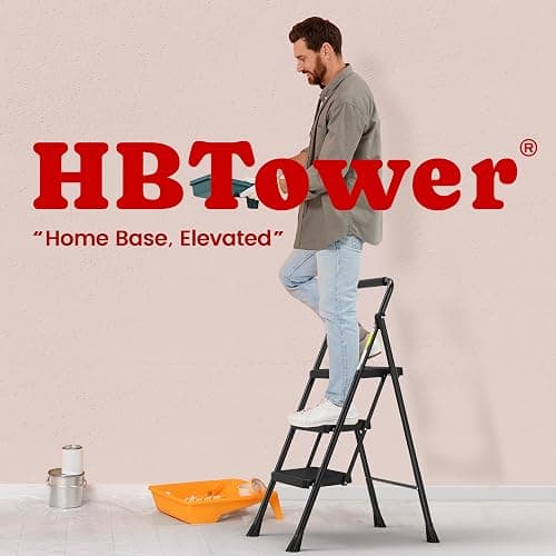 HBTower Step Ladder, Folding Step Stool with Wide Anti-Slip Pedal, Sturdy Steel Ladder, Convenient Handrail, Lightweight, Portable Steel Step Stool - 3 Step Ladder - Black thumbnail 7