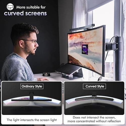 Quntis 45cm Curved Monitor Light Bar with Remote Control & Touch Control, Auto Dimming Screen Light, Eye Protection Glare-Free Monitor Lamp for Curved & Irregular Screens, Black thumbnail 6