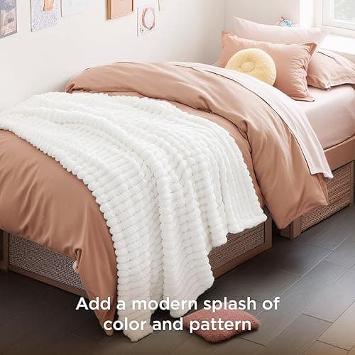 Bedsure GentleSoft White Throw Blanket for Couch - Cozy Blanket for Women, Cute Fleece Throws for Girls, Teacher Gifts Birthday Gifts for Women Men Mom, Room Home Dorm Decor, Off White, 50x60 Inches thumbnail 9