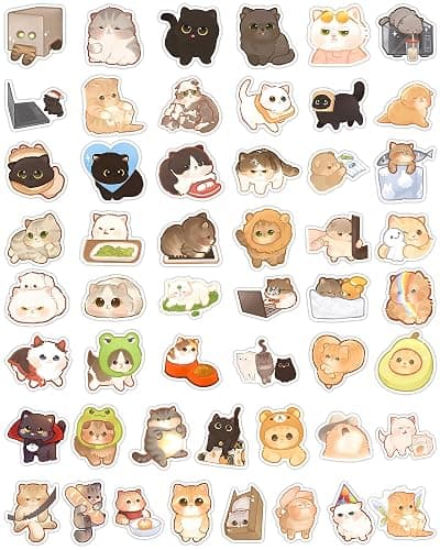 Baslaky 100PCS Cute Cat Stickers for Kids, Water Bottle Stickers Gift for Teen Birthday Party, Waterproof Stickers Aesthetic Vinyl Kawaii Cartoon thumbnail 3