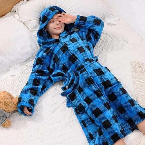 V.&GRIN Boys Fleece Robe, Hooded Plush Soft Fuzzy Bathrobe for Kids 3-14 Years thumbnail 3