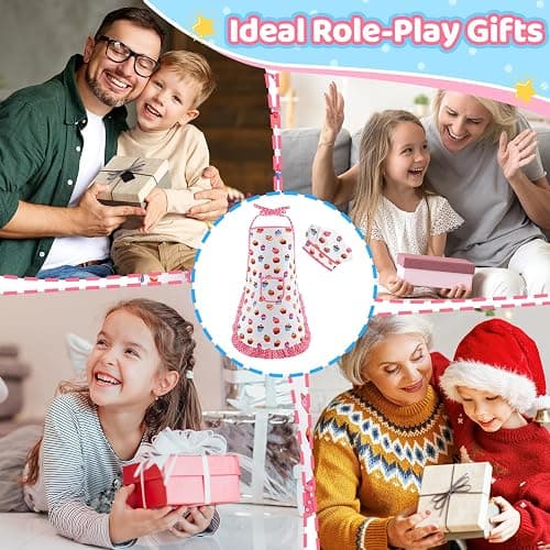 MEIDAYAI 2 Pcs Kid Apron and Chef Hat Set, Adjustable Childrens Cooking Baking Outfit, Pretend Play Dress Up Costume for Toddlers 3-8, Birthday Xmas Gift (White) thumbnail 7