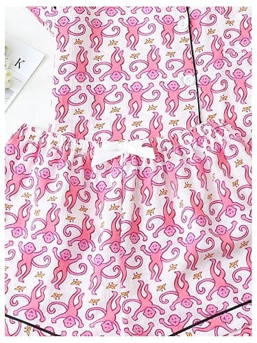 WDIRARA Women's Two Piece Animal Print Short Sleeve Button Shirt and Elastic Waist Shorts Pajama Set - Small - Pink Multicolor thumbnail 6