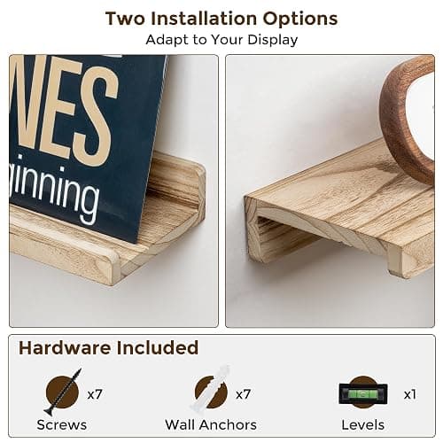 RICHFOCUS Floating Shelves for Wall, 16 inch Solid Wood Picture Ledge Shelf for Wall Storage, Nursery Book Shelves with Lip for Living Room Bathroom Bedroom Kitchen, Set of 3, Carbonized Black thumbnail 6