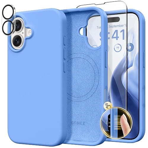 GONEZ Magnetic for iPhone 16 Case, Compatible with MagSafe, [Screen Protector + Camera Lens Protector], Liquid Silicone Shockproof Protective Phone Case for iPhone 16 6.1", Royal Blue - Image 1
