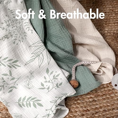 Muslin Swaddle Blankets for Newborn, 3 Pack Breathable Soft Receiving Blanket, Large 38 x 40 inches Swaddle Wrap Burping Clothes Diapers, Essentials Infant Shower Items, Toddler Gift (Bright Colors) thumbnail 6