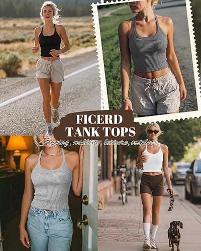 Ficerd 4 Pack Halter Tops for Women, Ribbed Scoop Neck Crop Racerback Tanks Sleeveless Fitted Y2K Going Out Tops for Summer thumbnail 2