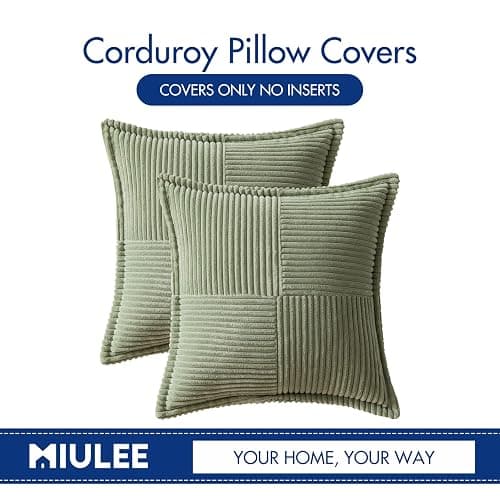 MIULEE Spring Decorative Throw Pillow Covers for Couch Bed Livingroom 18x18 Inch Set of 2 Sage Green Boho Accent Throw Pllows Broadside Striped Patchwork Soft Corduroy Pillowcases thumbnail 6