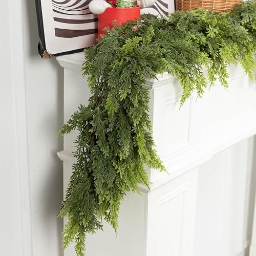 6 FT Real Touch Christmas Garland for Holiday Indoor Outdoor Decor,Cedar Garland,Cypress Garlands,Real Touch Pine Garlands,Thick and Lush for Home Dining Table Mantel Porch Christmas Decor. ﻿ thumbnail 9