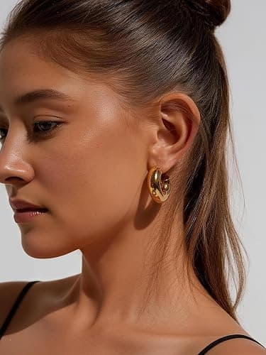10 Pairs Chunky Gold Earrings for Women, Hypoallergenic Statement Hoops Earring for Multipack, Trendy Gold Chunky Hoop Earrings Jewelry for Gift thumbnail 5