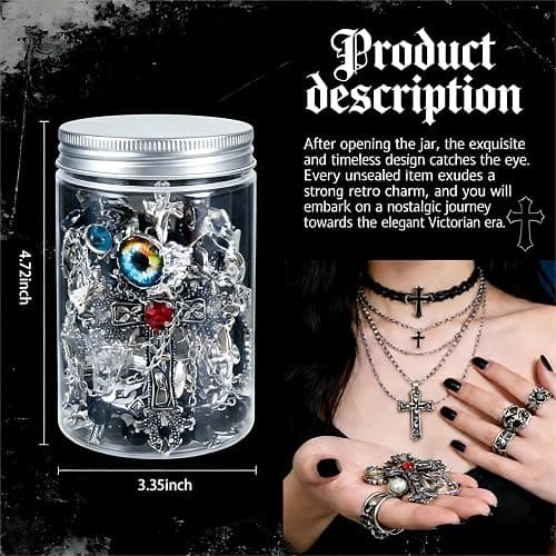 Eichopmen Mystery Jewelry Jar Set 33-35 Pcs Surprise Jewelry Box for Women | Includes Necklaces, Earrings, Rings and Bracelets, Alternative Fashion Romantic Present for Her, Halloween&Christmas day thumbnail 3