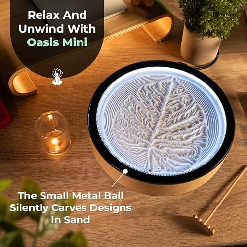 Oasis Mini Kinetic Sand Art, Real Bamboo, Zen Stress Relief, iOS and Android Compatible, with Smart LED Lighting thumbnail 3