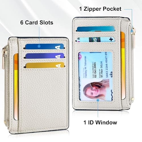 Tipmile Womens Credit Card Holder Wallet, Small Slim RFID Blocking Sleeve | Mini Tiny Cute ID Case, Minimalist Zipper Pocket Wallet, Thin Coin Purse, Mothers Gift, Cream White thumbnail 4