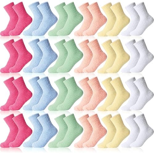 Handepo 24 Pairs Women Fuzzy Socks Bulk Winter Fluffy Socks Sleeping Slipper Socks for Home Outdoor Christmas Gift for Ladies - Image 1