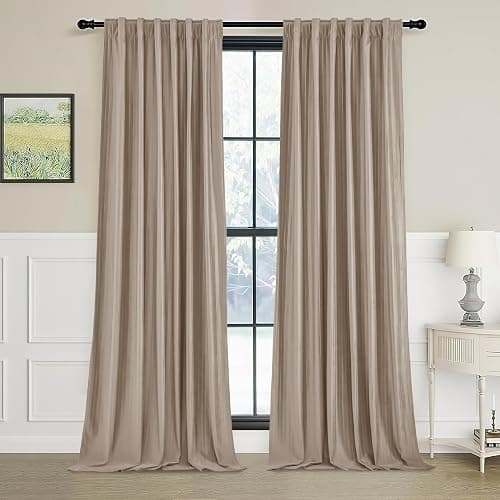 RYB HOME Striped Velvet Curtains 96 inches Long, Back Tab Room Darkening Noise Reducing Window Treatment for Living Room Bedroom Privacy Protect for Stuido, Grey, W52 x L96 inch, 2 Panels - Image 1