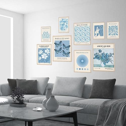 Blue Wall Art Poster Prints,Set of 9 Matisse Wall Decor for Dorm Bedroom,Trendy Aesthetic Pictures for Teens Boys Girls, Maximalism Posters Wall Decorations - Blue thumbnail 6