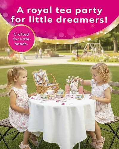 Disney Princess Wooden Tea Set – Pretend Play Tea Party Toy for Kids – Includes Teapot, Cups, Saucers, Spoons & Tray – Imaginative Role Play Set for Girls & Boys – Ages 3+, Pink thumbnail 4