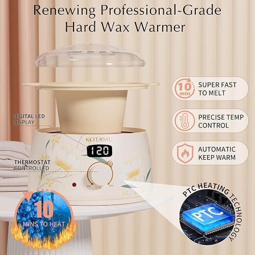 KOTAMU Waxing Kit for Women & Men, Wax Warmer for Hair Removal, Digital Wax Kit with Silicone Pot，Ideal for Face Eyebrow Arm Legs Armpit &Sensitive Skin, Bloomy Waxing Machine for Home Salon Use thumbnail 2