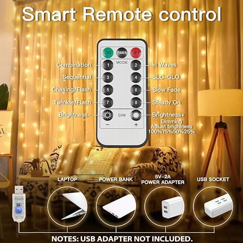 suddus Curtain Lights for Bedroom, 200 Led Hanging String Light Outdoor, Fairy Curtain Lights Indoor for Christmas, Dorm, Wall, Backdrop, Window, Wedding, Party, Birthday Decor, Warm White thumbnail 8