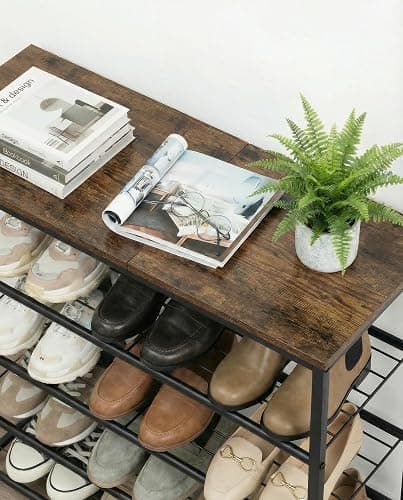 Tujurich 4-Tier Shoe Rack for Entryway, Bedroom & Living Room – Sturdy Shoe Storage Organizer with Adjustable Leveling Feet, Compact Design (26.9”x11.8”x25.1”), Rustic Brown thumbnail 7