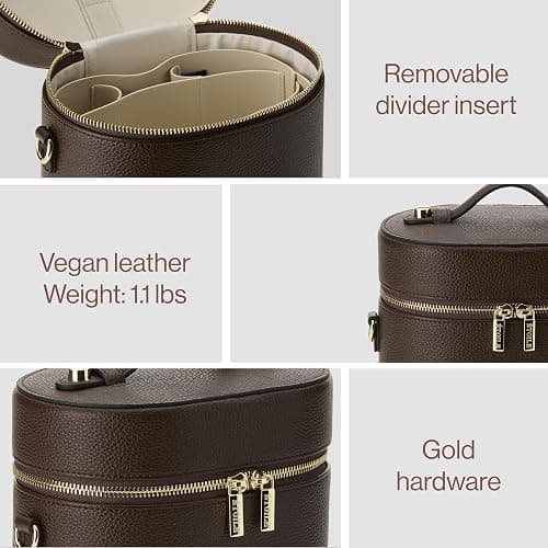 ETOILE - Oval Toiletry Case Espresso - Travel Makeup Bag Organizer with Shoulder Strap and Removable Divider thumbnail 2