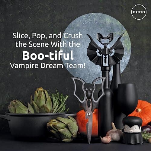 OTOTO Boo-tiful Crew Bundle of Elizabat, Vino, Gracula - Halloween Kitchen Decor Goth Accessories, Cool Kitchen Gadgets, Bat Scissors, Spooky, Witchy Bottle Opener, Garlic Crusher, Spooky Funny Gifts thumbnail 2