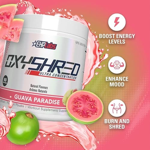 EHPlabs OxyShred Thermogenic Pre Workout Powder & Shredding Supplement - Preworkout for Men & Women, Sugar Free Energy Powder with 150mg of Caffeine - Guava Paradise, 60 Servings thumbnail 3