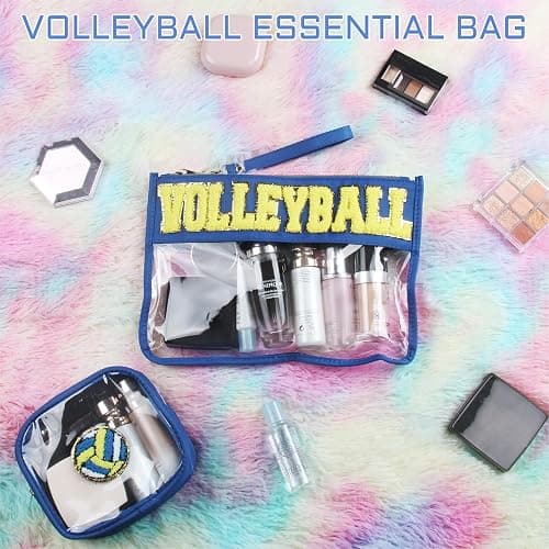 BuyCard 2 Pcs Volleyball Gifts Cosmetic Makeup Bag with Chenille Letter Patch, Clear Pouch PVC Organizer Purse, Waterproof Travel Bag, Portable Toiletry Storage Bag for Her Girls Friends Women thumbnail 6