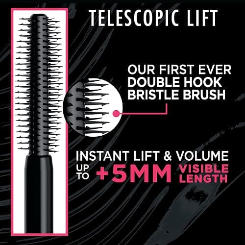 L'Oreal Paris Telescopic Lift Mascara, Lengthening and Volumizing Eye Makeup, Lash Lift with Up to 36HR Wear, Washable, Blackest Black, 0.33 Fl Oz thumbnail 4