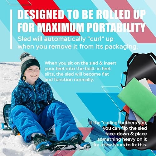 Sunlite Sports 45” Snow Sled – Foldable or Foam Style Toboggan for Kids & Adults, Reinforced Bottom, Durable Stitching & Ergonomic Handles – Lightweight & Portable Winter Sled thumbnail 8
