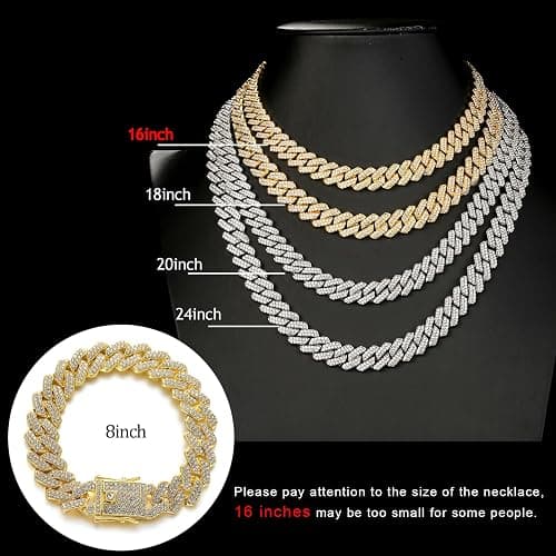 JUNVirtuous 2 Pieces Cuban Link Chain Mens Iced Out Miami Cuban Necklace and Bracelet Silver Bling Diamond Hip Hop Jewelry for Men and Women… thumbnail 2