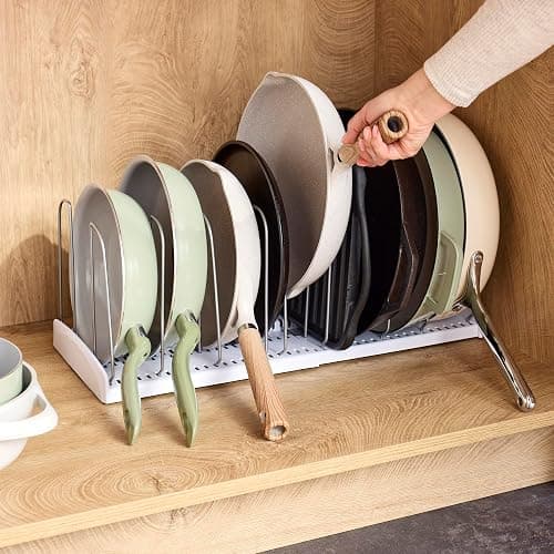 YouCopia StoreMore Expandable Cookware Rack with Tall Steel Wires, 12.5"-22" Wide Adjustable Pan Organizer for Kitchen Cabinet Storage, Premium Edition thumbnail 2