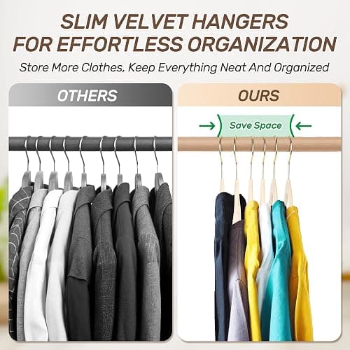 Sishynio Premium Velvet Hangers 30 Pack with Gold Hooks, Non-Slip, Space Saving Felt Clothes Hangers, Sturdy Slim Flocked Hanger for Dresses, Coats, Tie and Pants(Beige) thumbnail 5