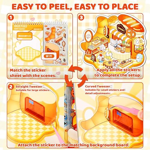 QEF 10 Sets Upgraded 3D Sticker Scene Book, Side-by-Side Cute Kawaii Stickers with 2 Tweezers, DIY Miniature Scene Sticker Book for Kids and Adults, Creative Stress Relief Activity Gift thumbnail 5