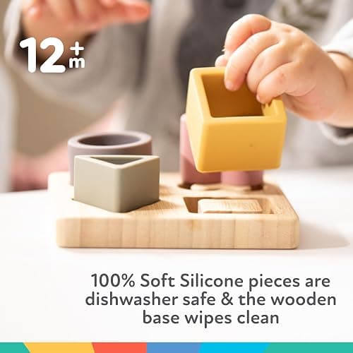 Nuby Soft Shape Silicone Puzzle Toy with Bamboo Base - Baby Toy for Hand-Eye Coordination - 5-Piece Puzzle for Toddlers - 12+ Months thumbnail 4