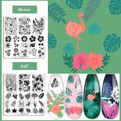 Biutee Nail Stamping Plates Set 15PCS Nail Art Stamper Scraper Nail Art Stamping Kit with Storage Bag Gift Box Nail Stamp Template Kit Lace Flower Butterfly Star Christmas Holiday Design thumbnail 6