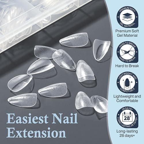 Short Almond Nail Tips, 240pcs Soft Nail Gel Tips Pre-Shaped Acrylic Fake Nails, Half Matte Full Cover Clear Gelly Press on Flase Nail Tips for Extension Nail Manicure Home DIY 12 Sizes Gelly Tips thumbnail 5