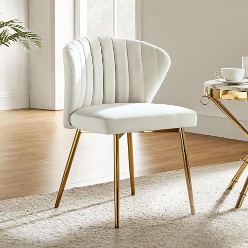 FABRICATION HAUS Velvet Dining Chair Upholstered Seat Modern Vanity Kitchen Accent Occasional Chair with Metal Legs for Dining Room & Living Room (1, IVORY) - Image 1
