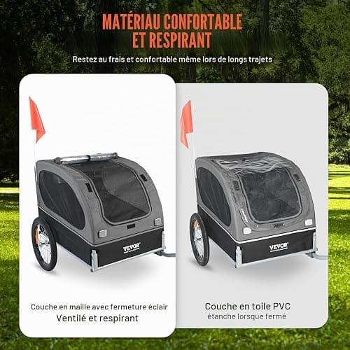 VEVOR Remorque vélo pour Chien, Charge, Porte Animaux de Compagnie de vélos, Cadre Pliable Facile avec Roue à dégagement Rapide, coupleur de vélo Universel, réflecteur, Drapeau, Laisse Interne thumbnail 4