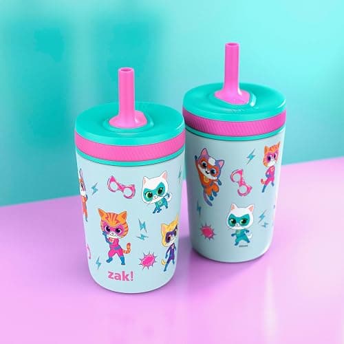 Zak Designs SuperKitties Kelso Toddler Cups For Travel or At Home, 12oz Vacuum Insulated Stainless Steel Sippy Cup With Leak-Proof Design is Perfect For Kids (Ginny, Sparks, Buddy, Bitsy) thumbnail 12