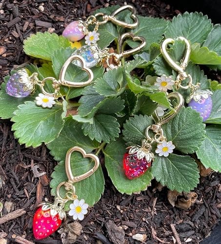 Agromusk Cute Strawberry Keychain,Bag Charms,Kawaii Heart Flower Daisy Key chains Accessories Decor for Girls Purse Gift thumbnail 5