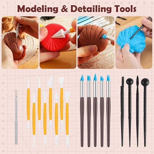48PCS Pottery Tools Kit for Sculpting, Clay Carving Tools, Ceramic Tools for Polymer Clay, Modeling, Trimming, Molding, Shaping, Pottery Kiln, Arts Crafts Supplies, Adults, Students, Beginners, Pros thumbnail 6