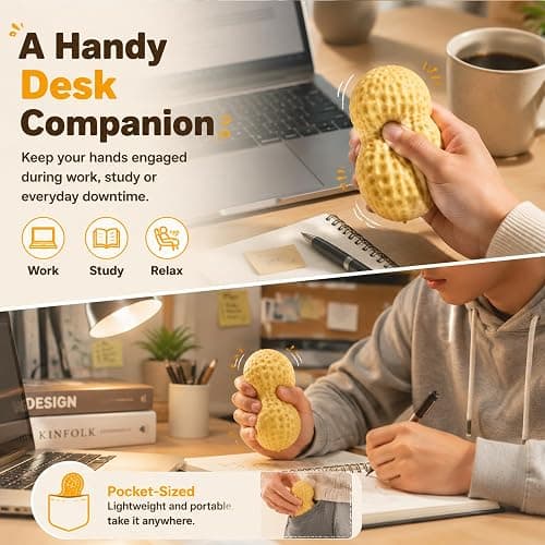 Crunchy Peanut Squishy, Slow Rising TPR Sensory Fidget Toy | Peanut Squishy Crunchy tactile feel, slow-rising rebound, desk fidget, sensory play, novelty gift for adults thumbnail 4