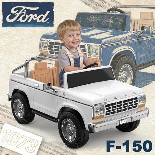 ANPABO Licensed Ford F-150 24V 2 Seater Ride on Car for Kids, White | Retro all-terrain 24v ride on toys for ages 3-8 w/parent remote, 4x100w motors, 3 speeds, large storage trunk & music player thumbnail 2