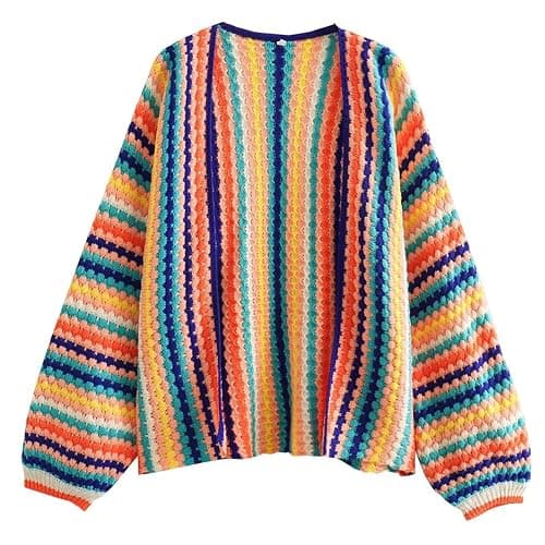 HOULENGS Women's Strawberry Print Button Down Long Sleeve V Neck Crop Cardigan Sweater - Image 1