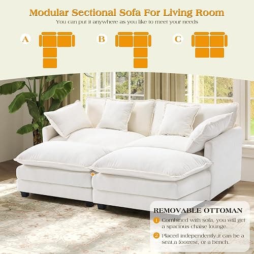 77.6" Modular Sectional Sofa,Loveseat Couch for Living Room, Modern Deep Seat Sofa 2 Seater Chenille Fabric Comfy Cloud Couches with Throw Pillows & Ottoman for Apartment,Small Spaces thumbnail 5