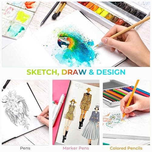 Ohuhu 10"x7" Mix Media Pad Art Sketchbook 78 Sheets for Painting Drawing | Large Sketch Book - 120 LB/200 GSM Heavyweight Paper - Hardcover Mixed Media Sketch Pad for Watercolor Acrylic Christmas Gift thumbnail 4