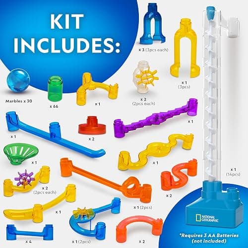 National Geographic Motorized Marble Run 150-Piece Building Set for Kids | Motorized Elevator, 30 Marbles, Storage Bag, Perpetual Motion Machine, Physics Learning, STEM Toy, Marble Maze thumbnail 5